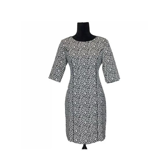 Banana Republic Dresses & Skirts - Banana Republic Dress 2 Petite White Black Gray Leopard Piping Sheath 3/4 Sl LN